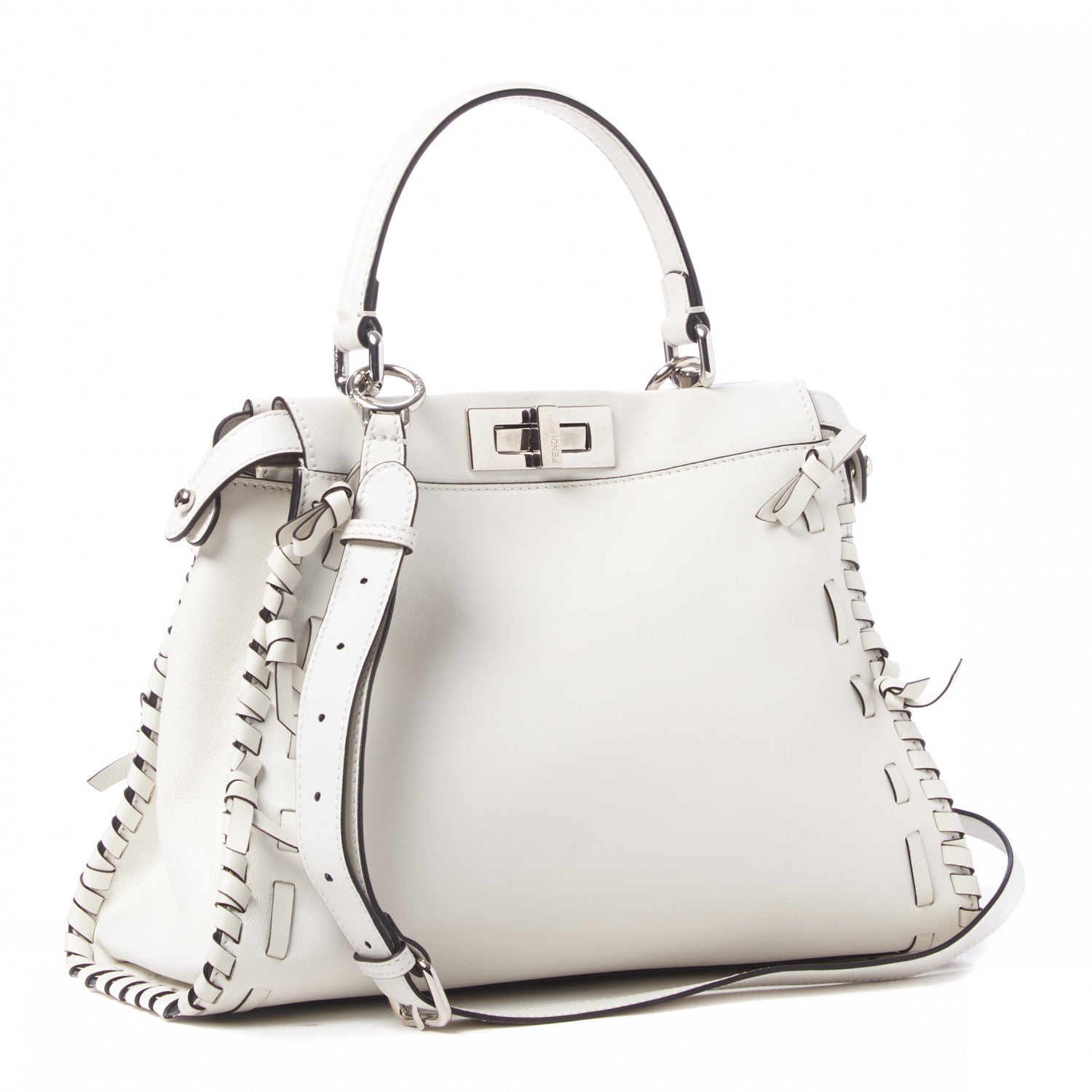 Fendi Vitello Seta Century Nappa Whipstitch Medium Peekaboo Iconic Satchel White 2 of 9