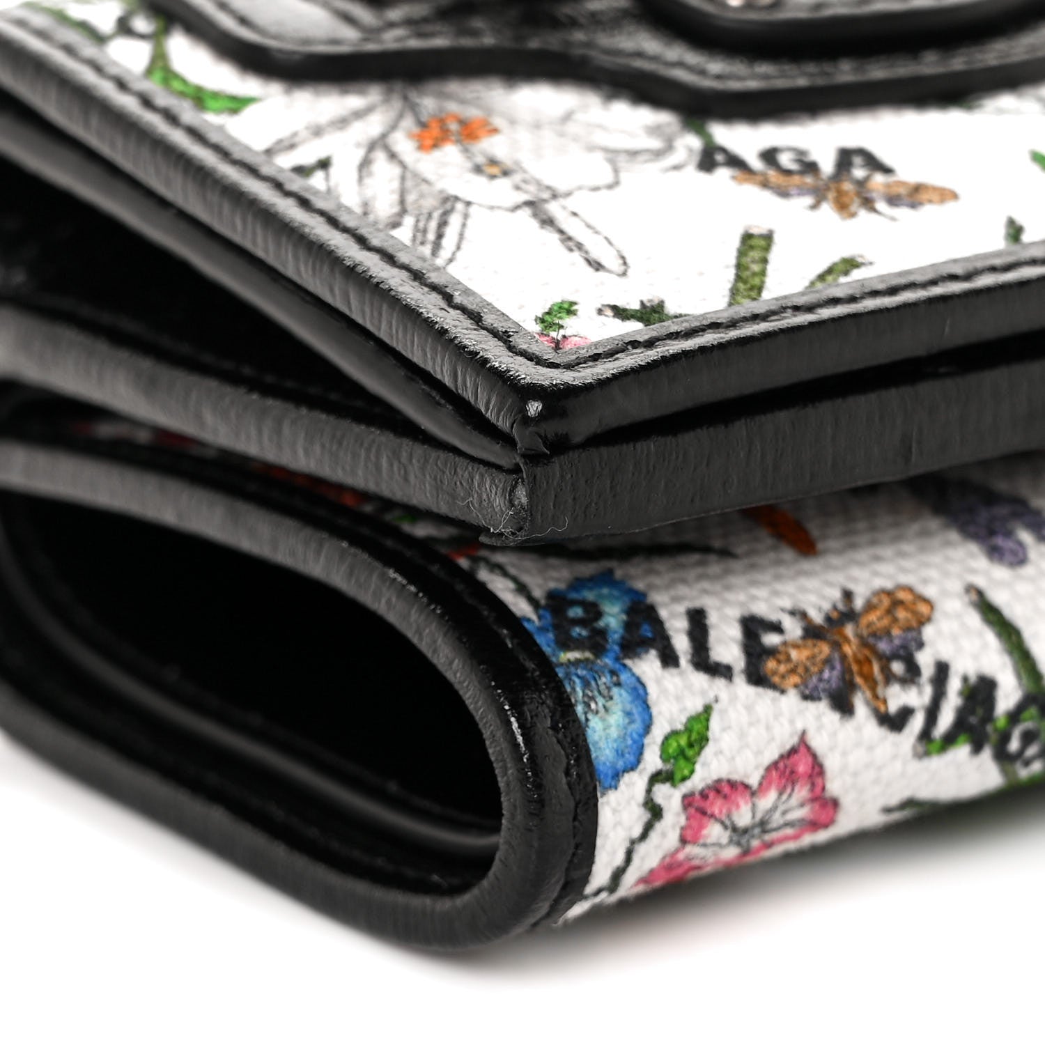 Balenciaga X GUCCI Canvas Azalea Calfskin Flora Logo Print Neo Classic Wallet White Multicolor Black 7 of 9