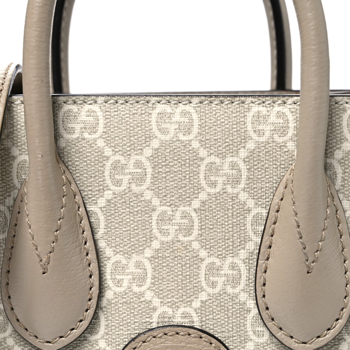 GG Supreme Monogram Textured Dollar Calfskin Mini Retro Interlocking G Tote Bag Beige Mystic White Oatmeal