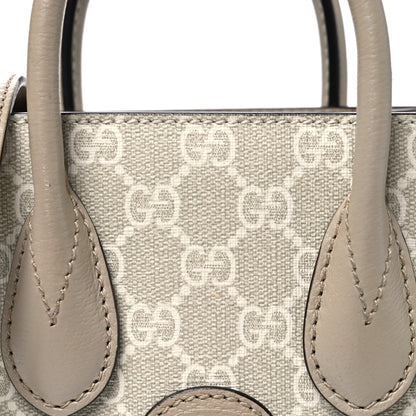 Gucci GG Supreme Monogram Textured Dollar Calfskin Mini Retro Interlocking G Tote Bag Beige Mystic White Oatmeal 8 of 10