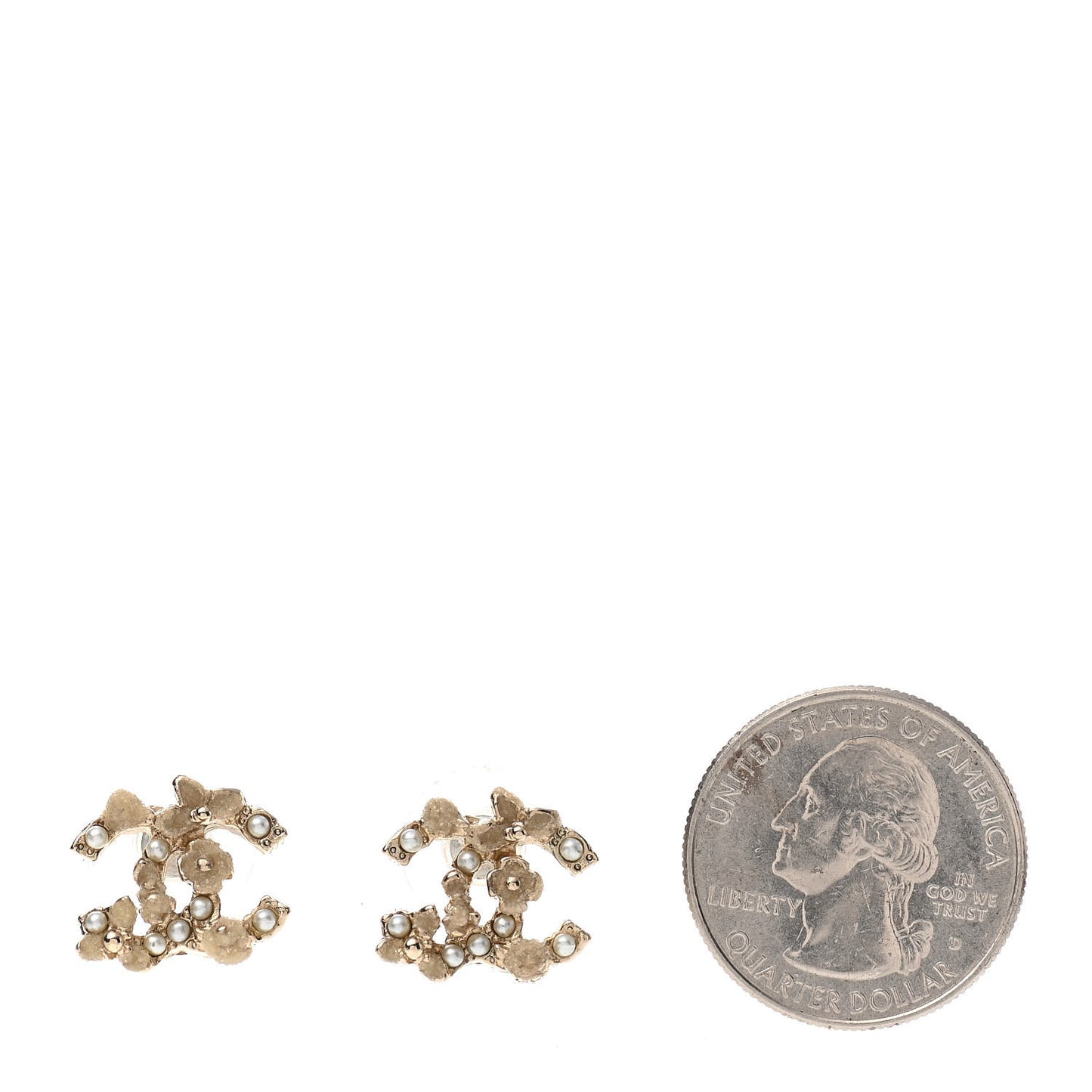 Pearl Crystal CC Flower Earrings Gold