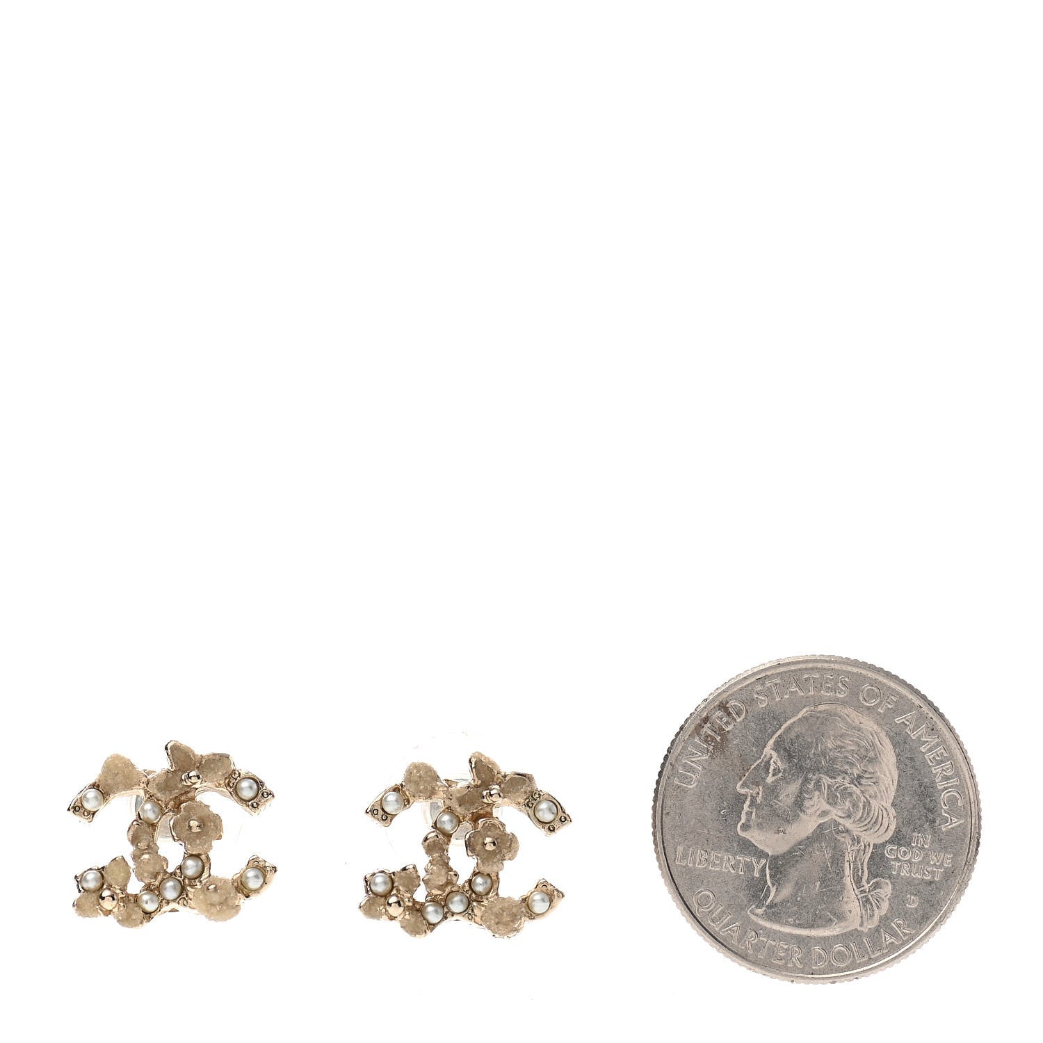 Chanel Pearl Crystal CC Flower Earrings Gold 2 of 5