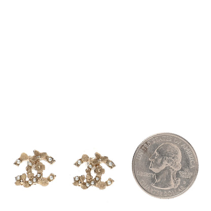 Chanel Pearl Crystal CC Flower Earrings Gold 2 of 5