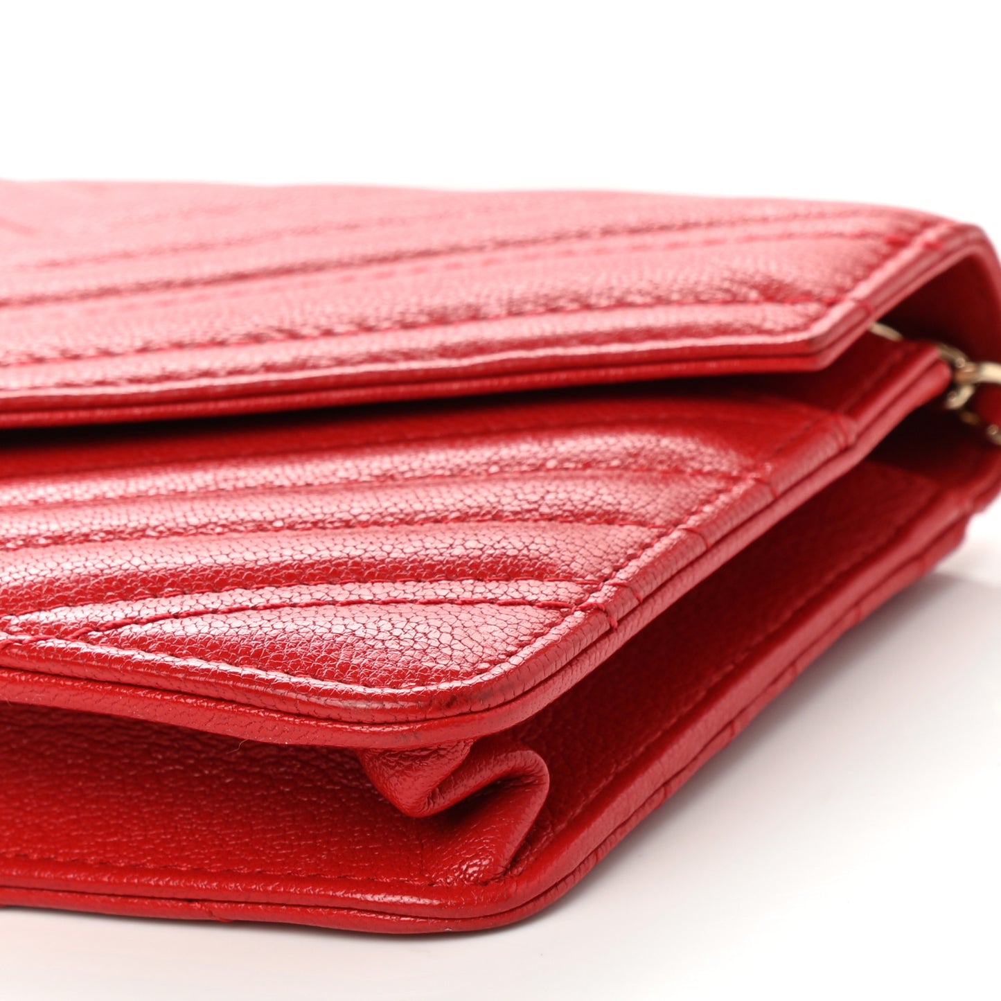 Goatskin Chevron Quilted Statement Wallet On Chain WOC Red