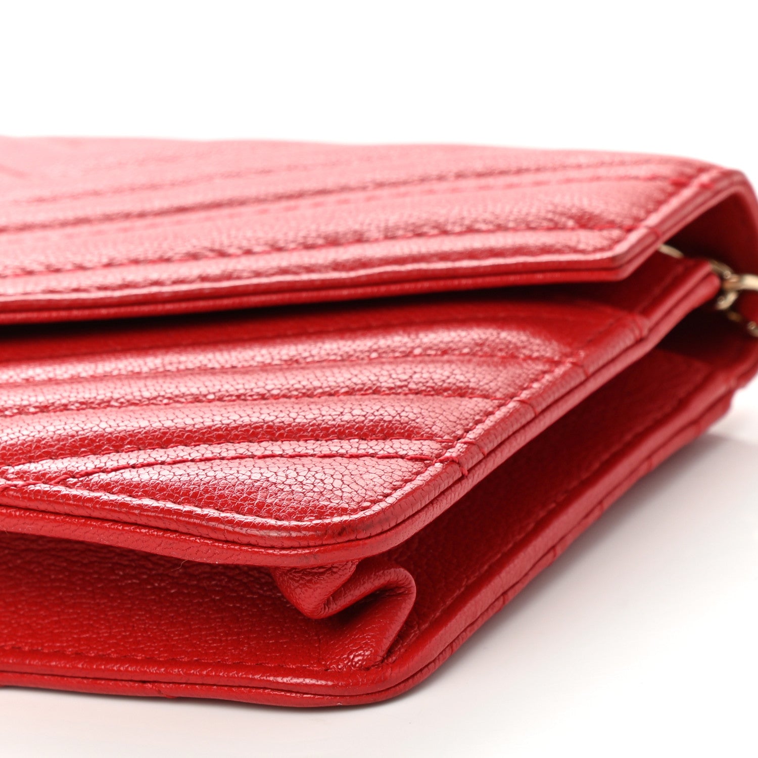 Chanel Goatskin Chevron Quilted Statement Wallet On Chain WOC Red 6 of 11