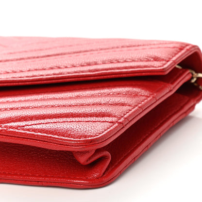Chanel Goatskin Chevron Quilted Statement Wallet On Chain WOC Red 6 of 11