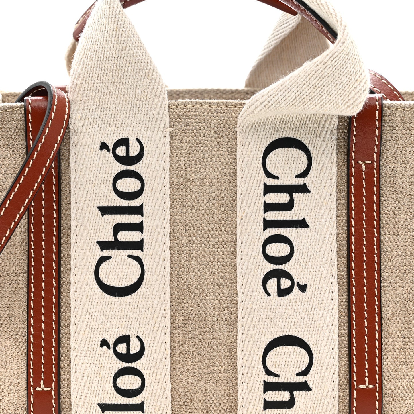 Cotton Calfskin Mini Woody Ribbon Tote White Brown