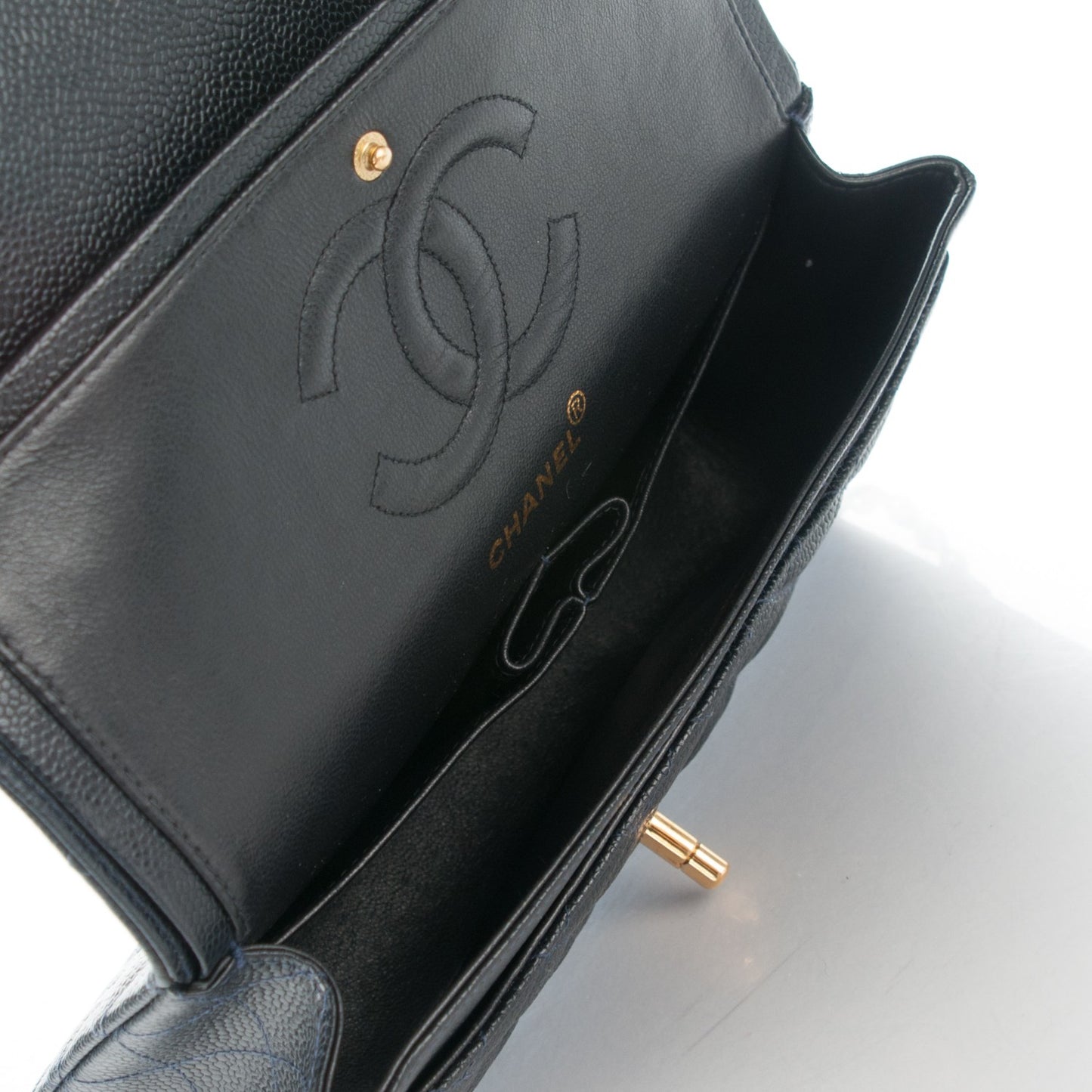 Caviar Quilted Medium Double Flap Navy