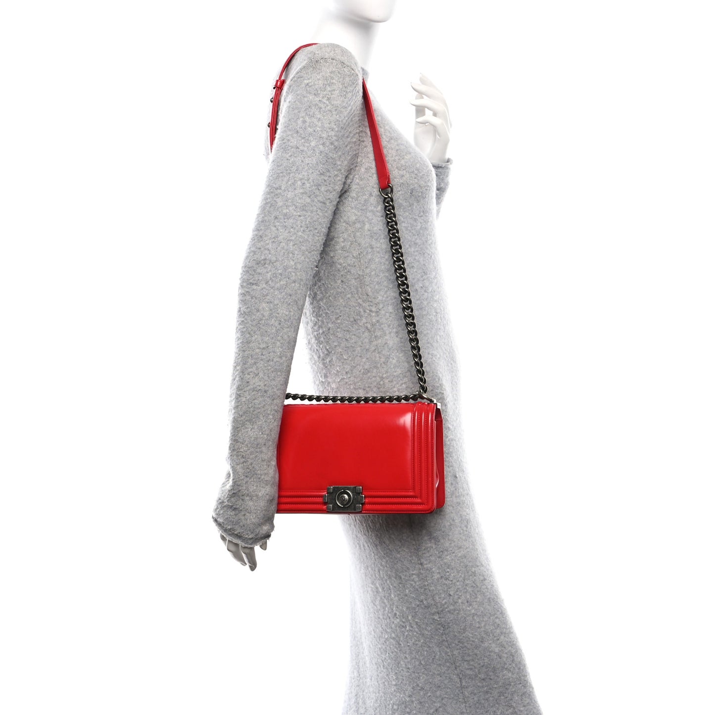 Glazed Calfskin Medium Boy Flap Red