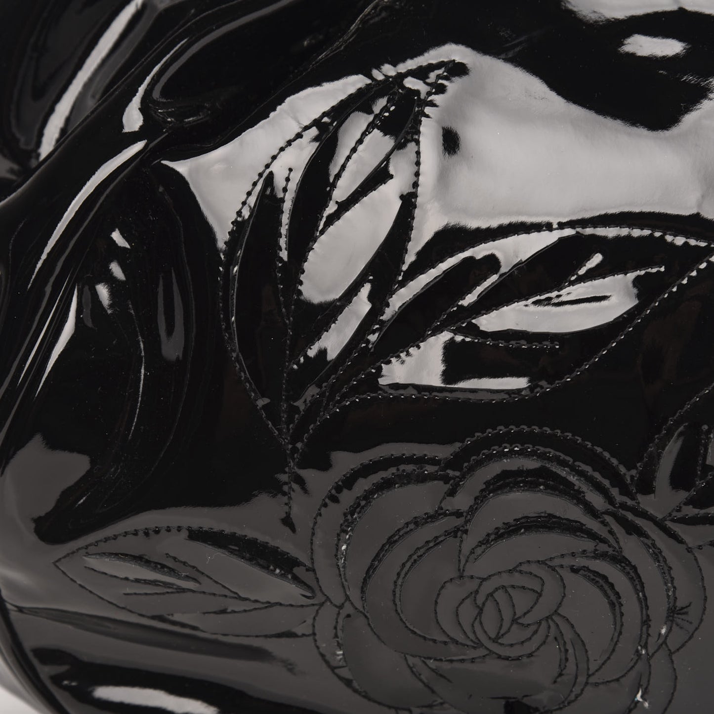 Patent Camellia Shoulder Bag Black