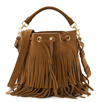 Saint Laurent Suede Calfskin Small Emmanuelle Fringe Bucket Bag Light Ocre 1 of 12