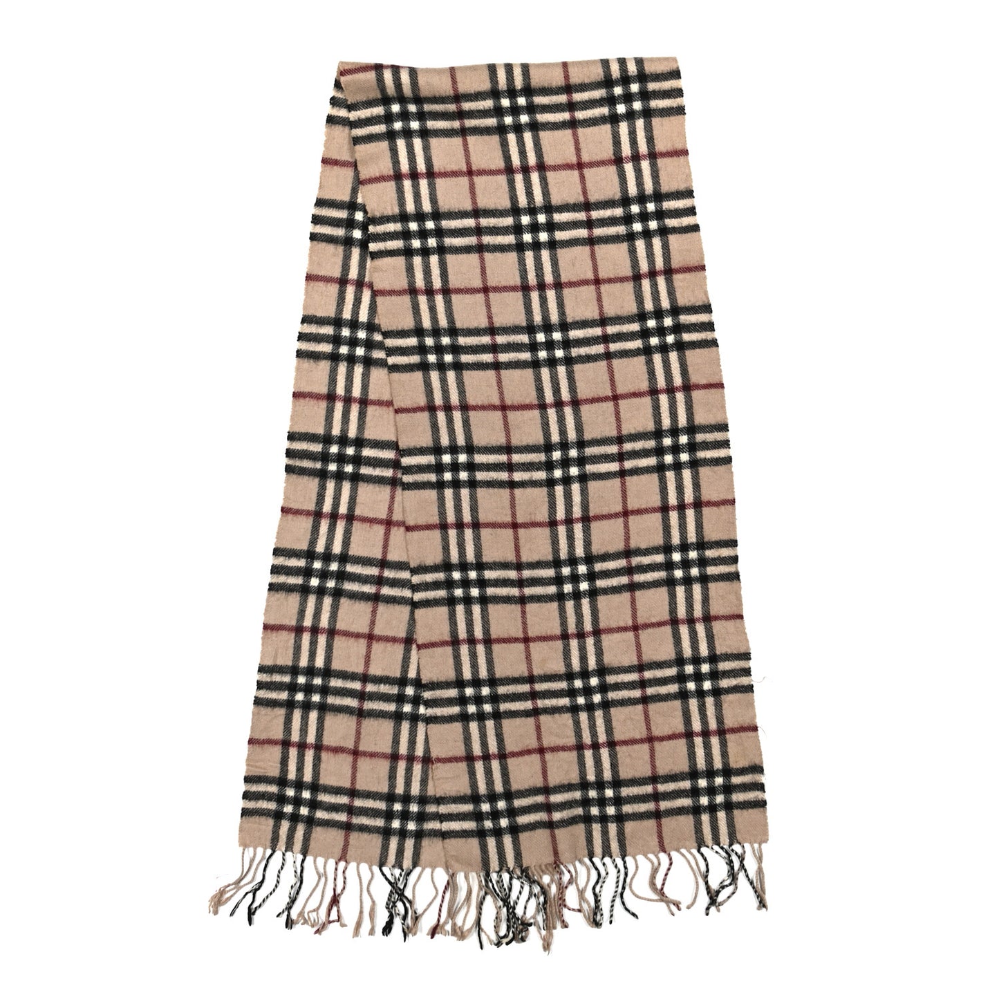 Cashmere Check Fringe Scarf Archive Beige