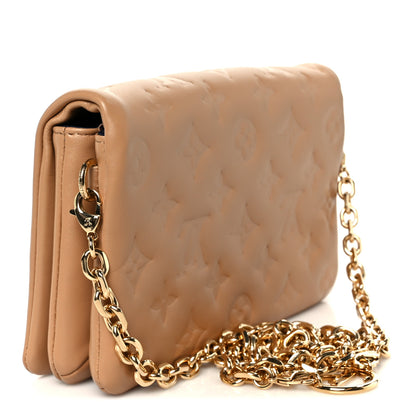 Louis Vuitton Lambskin Embossed Monogram Pochette Coussin Camel 3 of 11