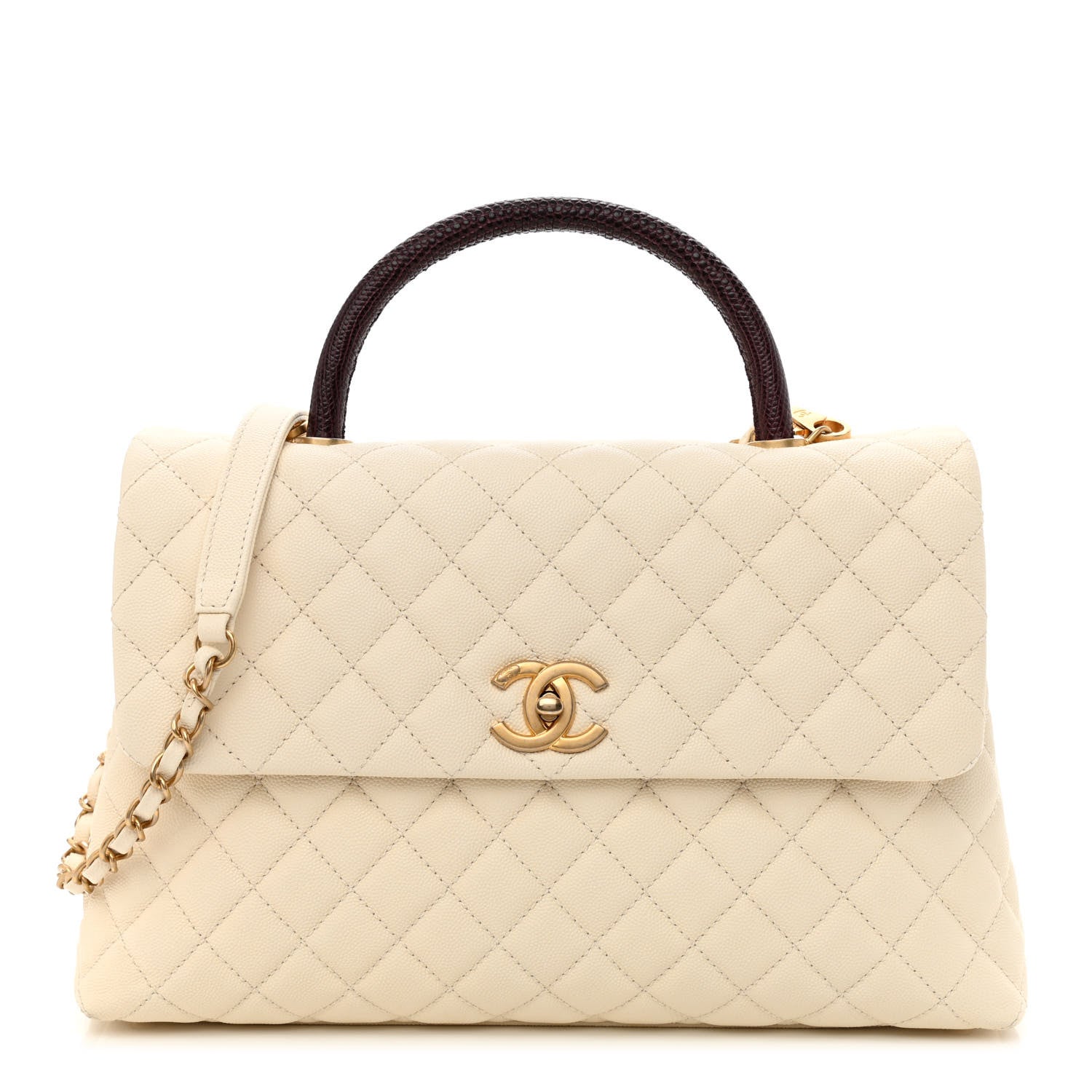 Chanel Caviar Lizard Quilted Medium Coco Handle Flap Ivory 1 of 10