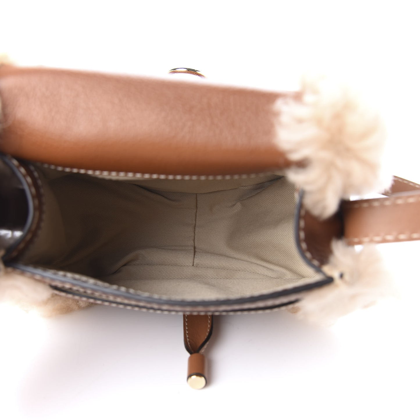 Small Grain Shiny Calfskin Shearling Small Marcie Round Crossbody Bag Caramel