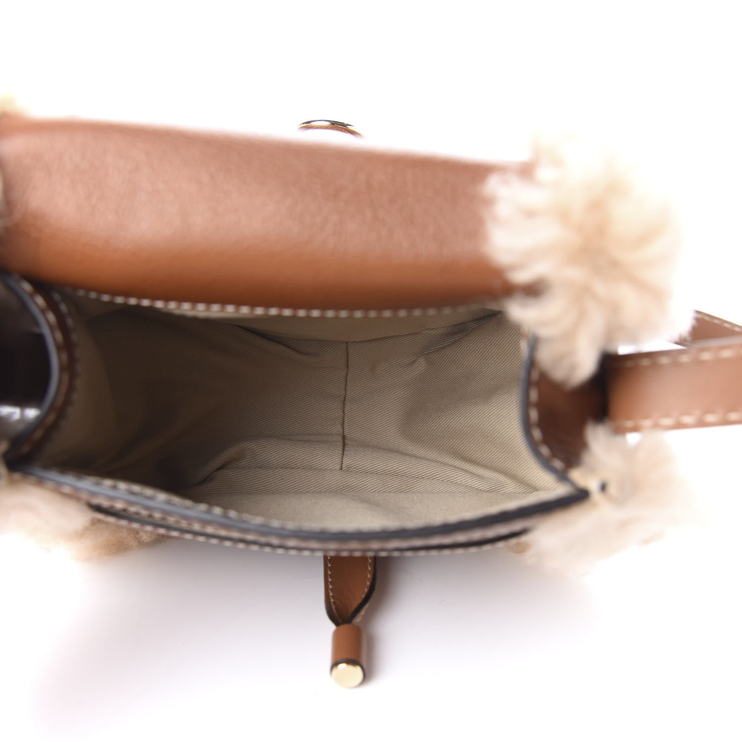 Chloe Small Grain Shiny Calfskin Shearling Small Marcie Round Crossbody Bag Caramel 5 of 10