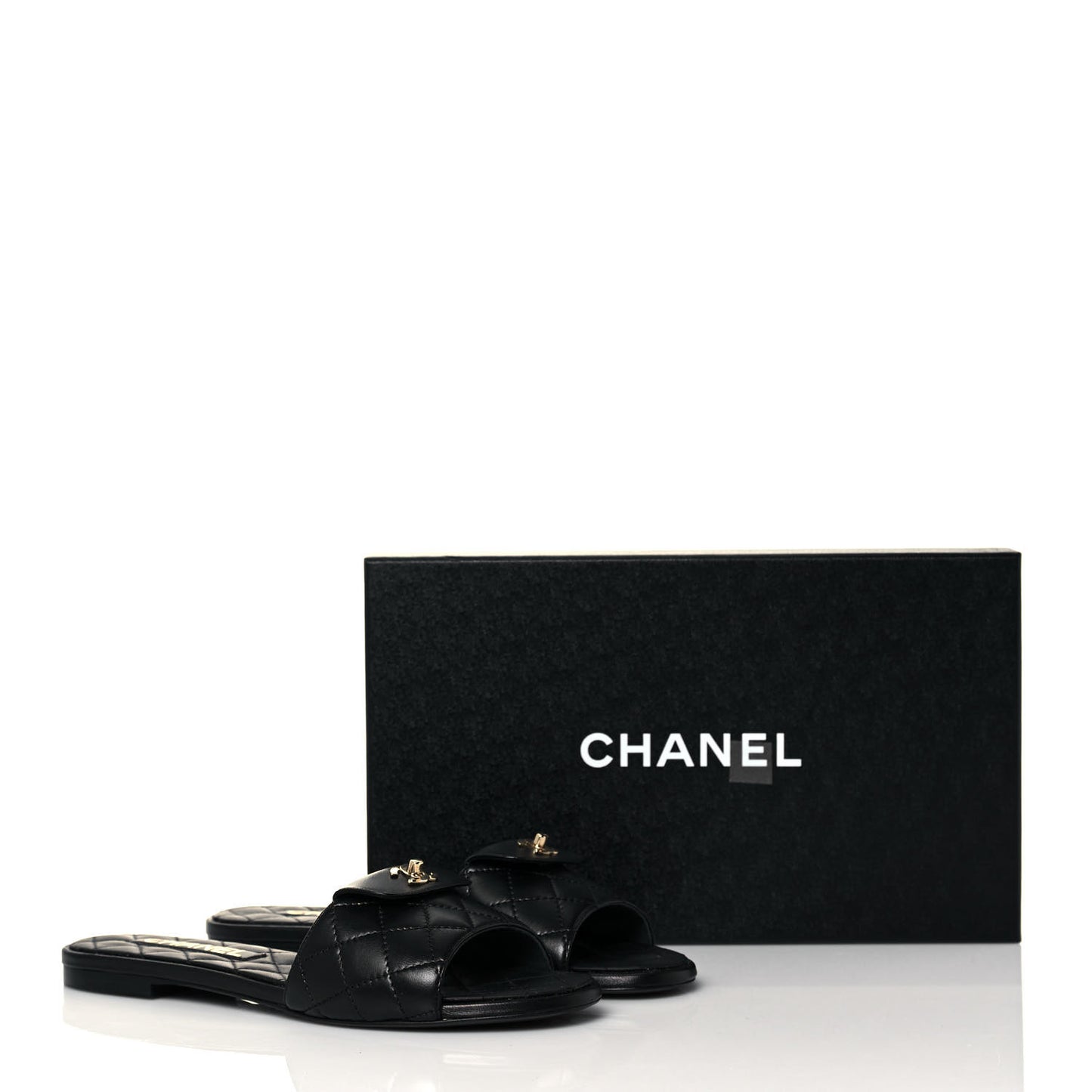 Lambskin Quilted CC Turnlock Sandals 37.5 Black