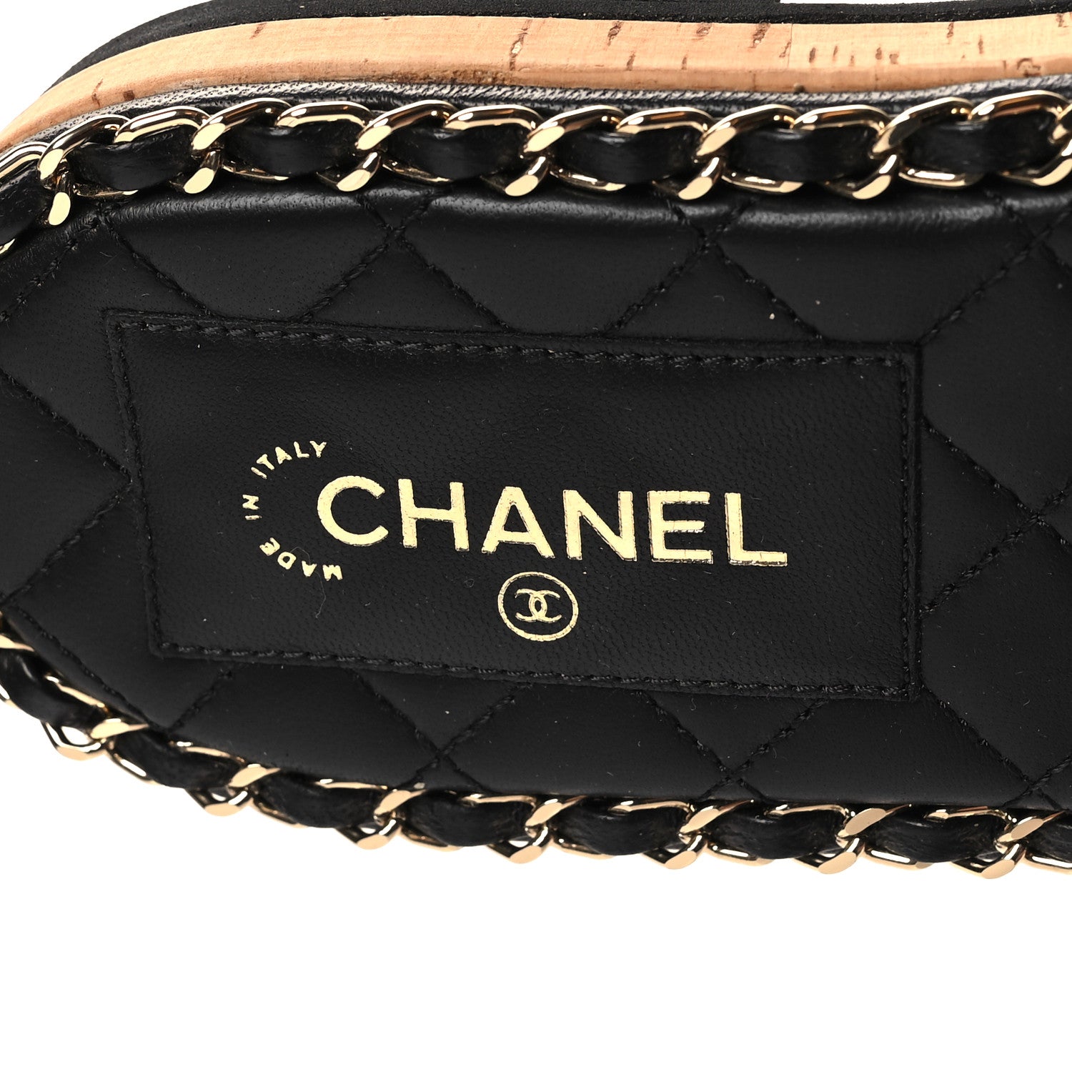 Chanel Lambskin Chain Cork Slide Sandals 39 Black 8 of 9