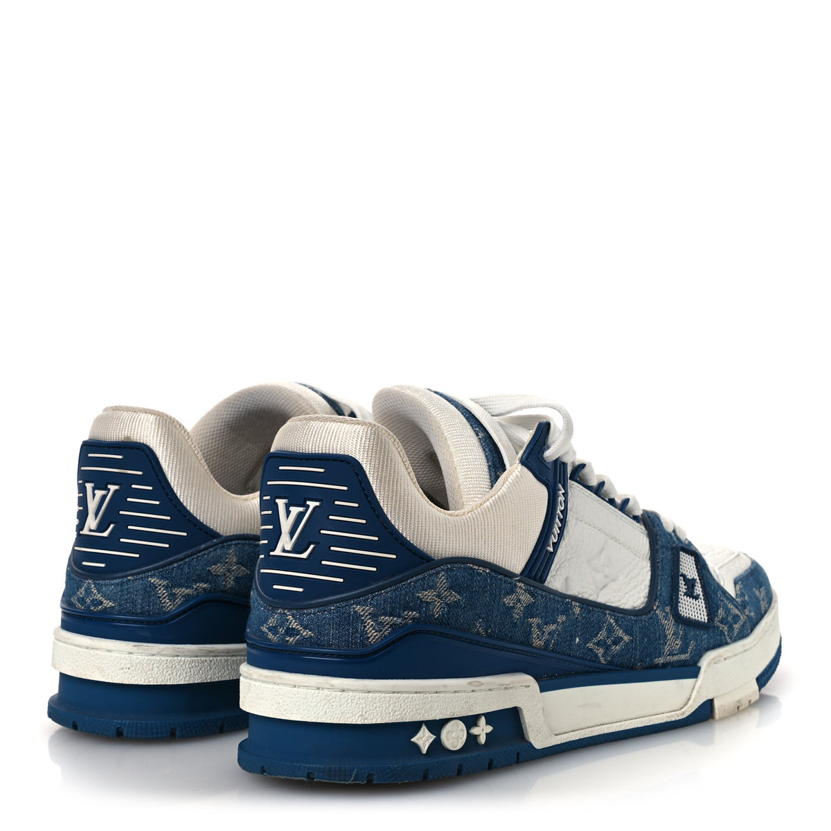 Louis Vuitton Calfskin Embossed Monogram Denim Mens LV Trainer Sneakers 7.5 Blue 5 of 16