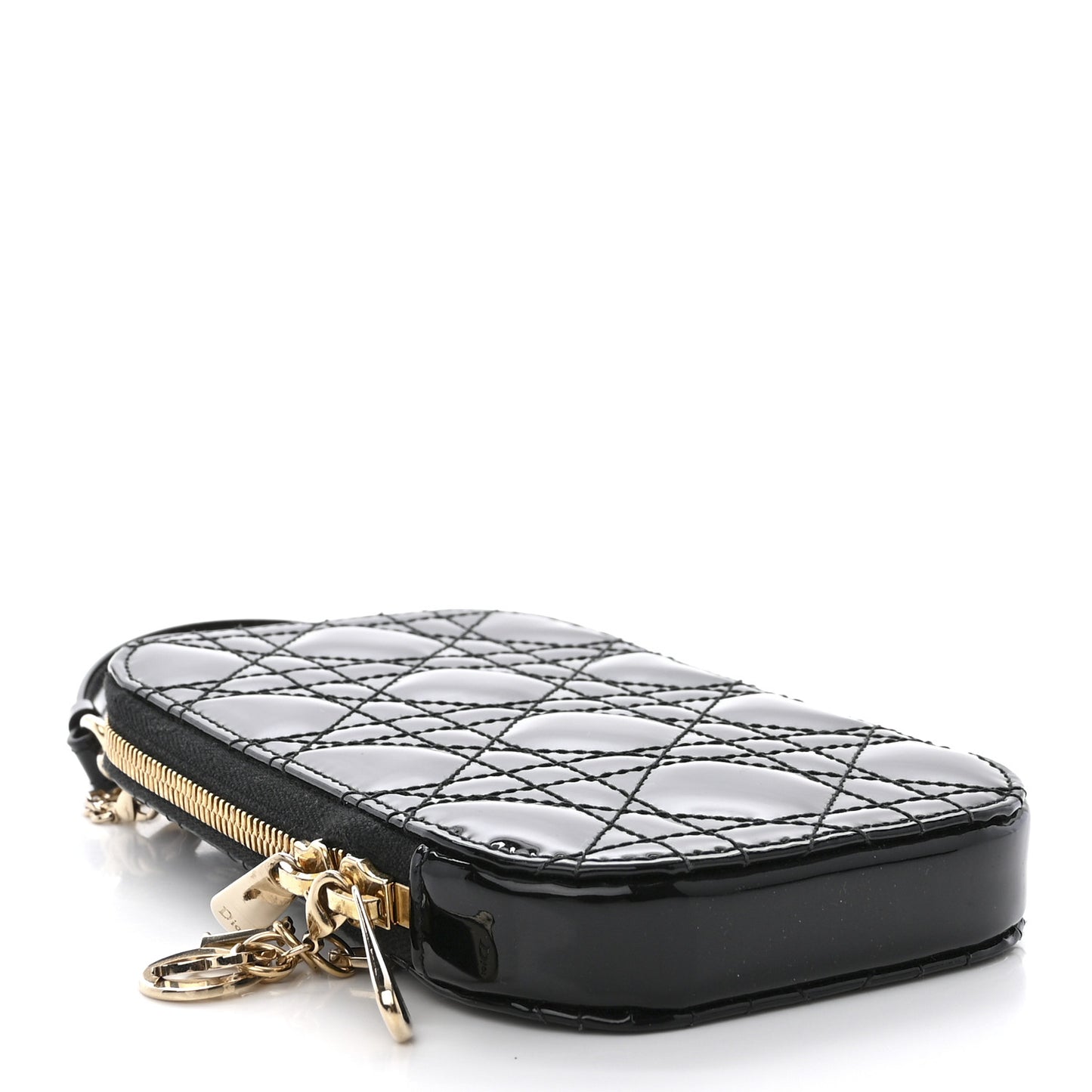 Patent Cannage Lady Dior Phone Holder Black