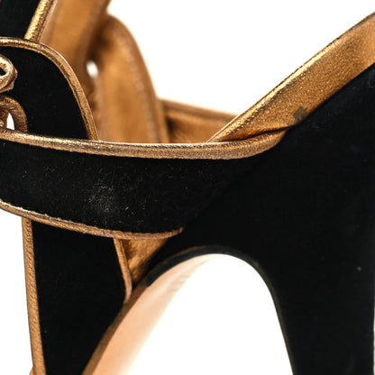 Saint Laurent Suede Tribute 105 Platform Sandals 37 Black Gold 8 of 9