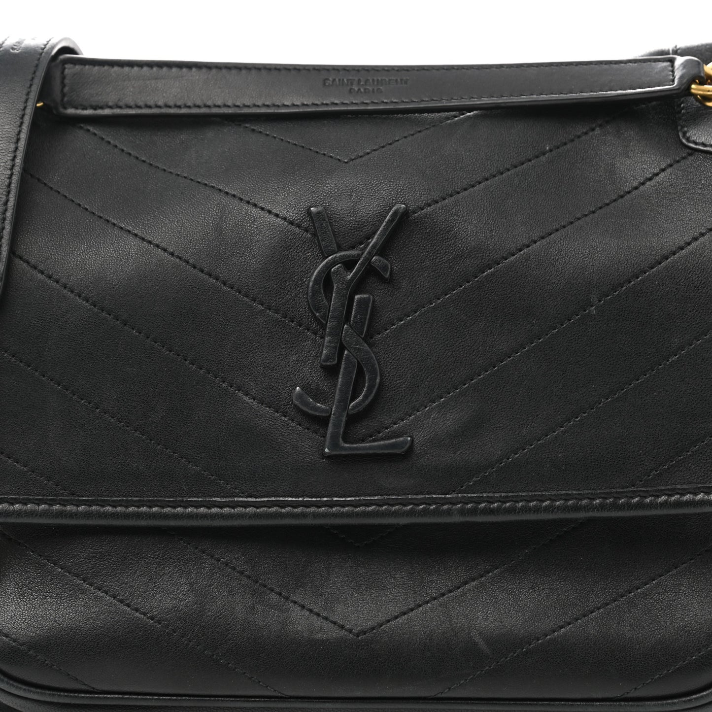 Lambskin Matelasse Monogram Medium Niki Chain Satchel Black