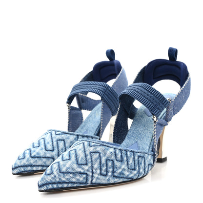 Fendi Fabric Jacquard FF Colibri 85mm Slingback Pumps 36 Blue 4 of 10