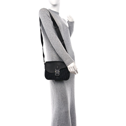 Christian Dior Oblique Jacquard Grained Calfskin Saddle Pouch With Strap Black 2 of 11