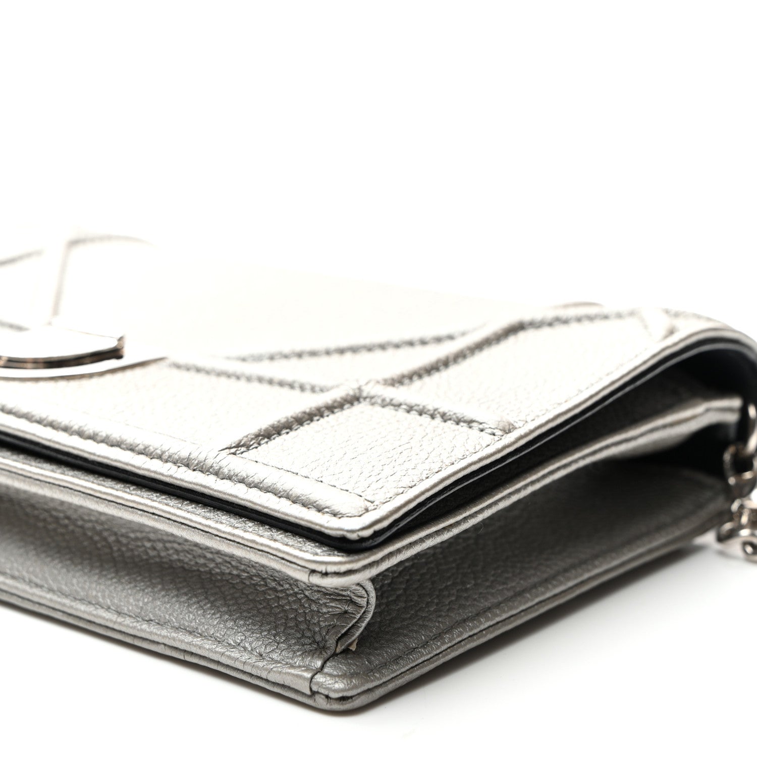 Christian Dior Metallic Grained Calfskin Diorama Wallet on Chain Pouch Silver 9 of 9
