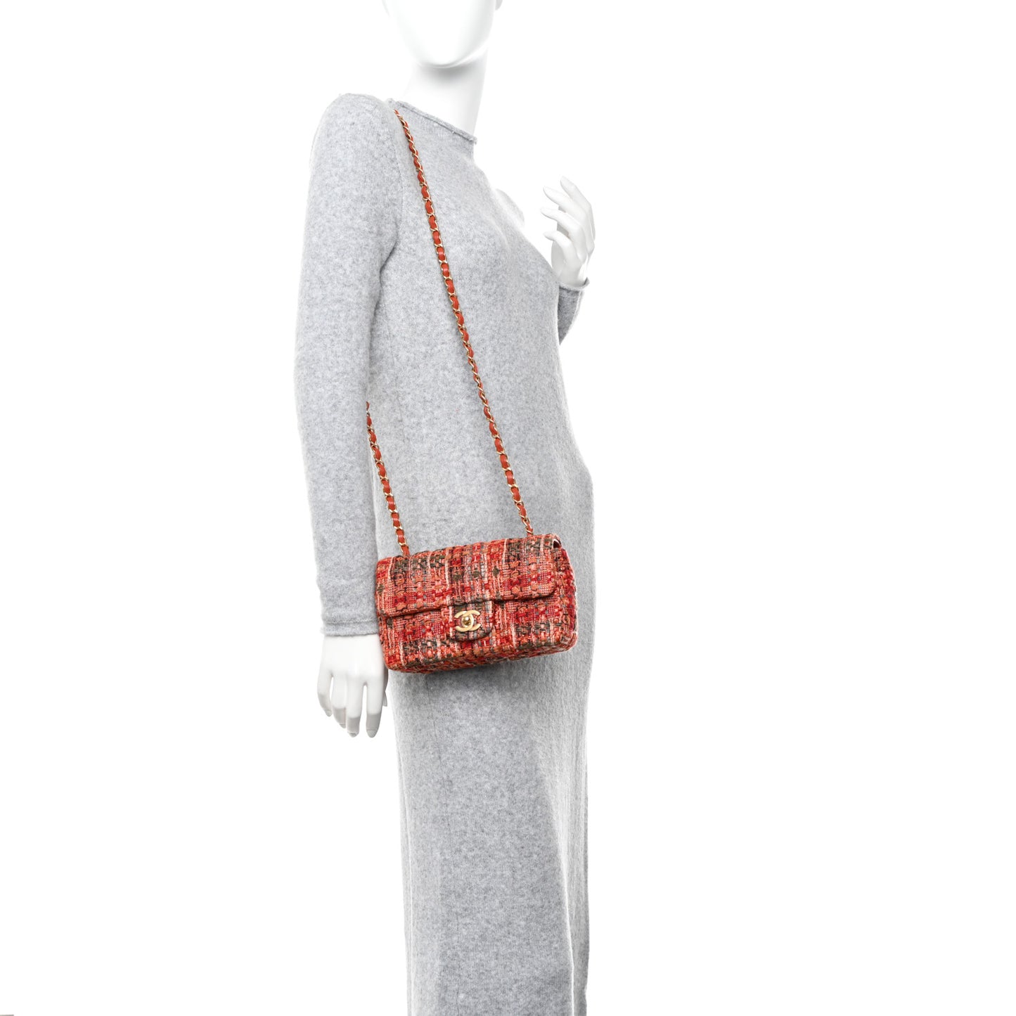 Tweed Quilted Mini Rectangular Flap Orange Multicolor