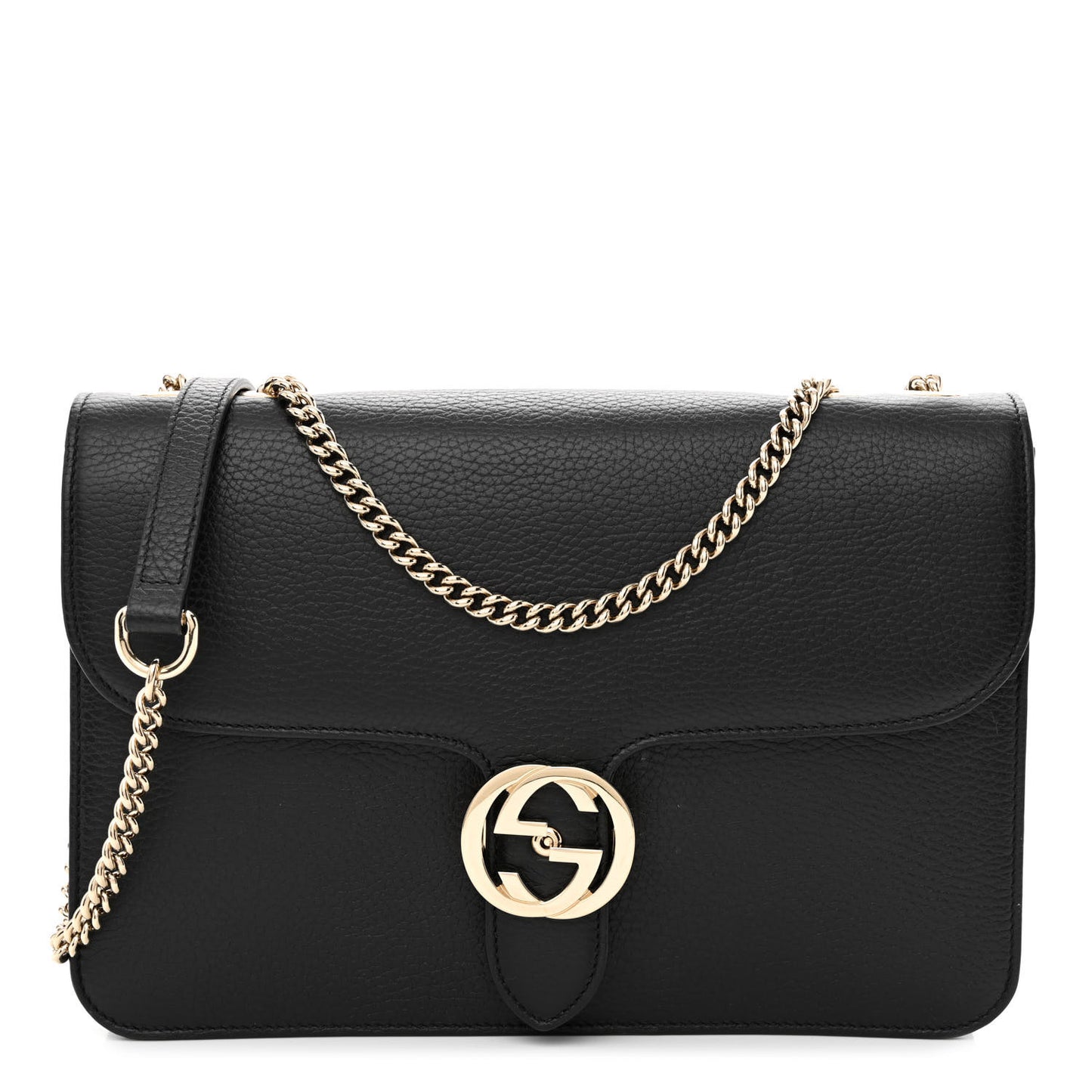 Dollar Calfskin Interlocking G Shoulder Bag Black