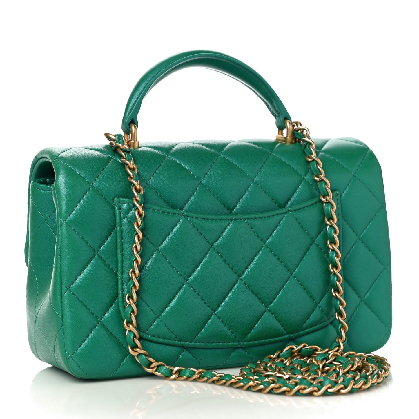 Iridescent Lambskin Quilted Mini Top Handle Rectangular Flap Green