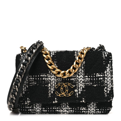 Chanel Tweed Quilted Chanel 19 Wallet On Chain WOC Black White 1 of 13