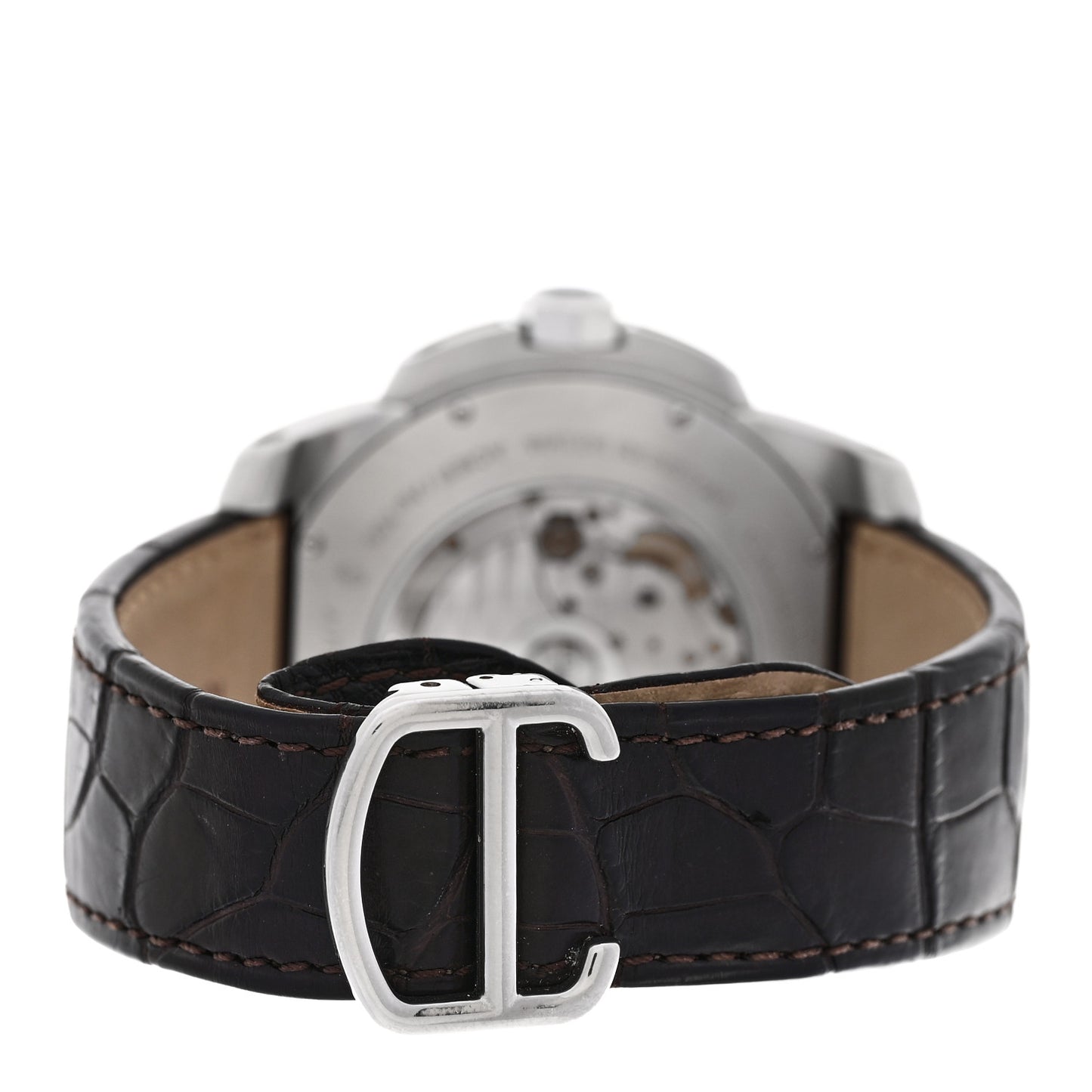Stainless Steel 18K Pink Gold Alligator 42mm Calibre de Cartier Automatic Watch Brown