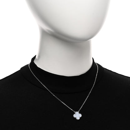 Van Cleef & Arpels 18K White Gold Chalcedony Vintage Alhambra Pendant Necklace 2 of 5