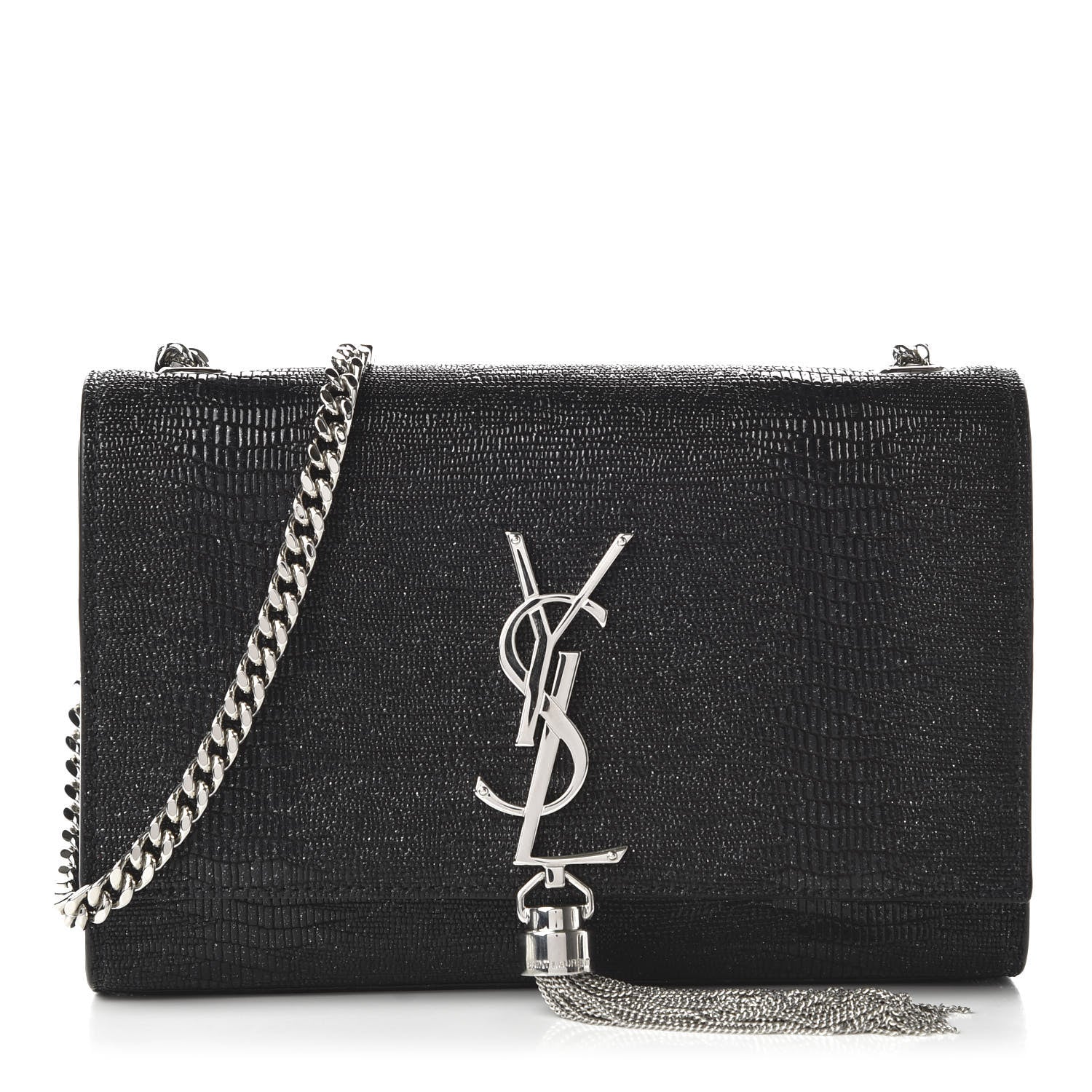 Saint Laurent Calfskin Lizard Embossed Small Classic Monogram Kate Tassel Satchel Black 1 of 9
