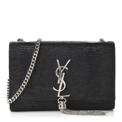 Saint Laurent Calfskin Lizard Embossed Small Classic Monogram Kate Tassel Satchel Black 1 of 9