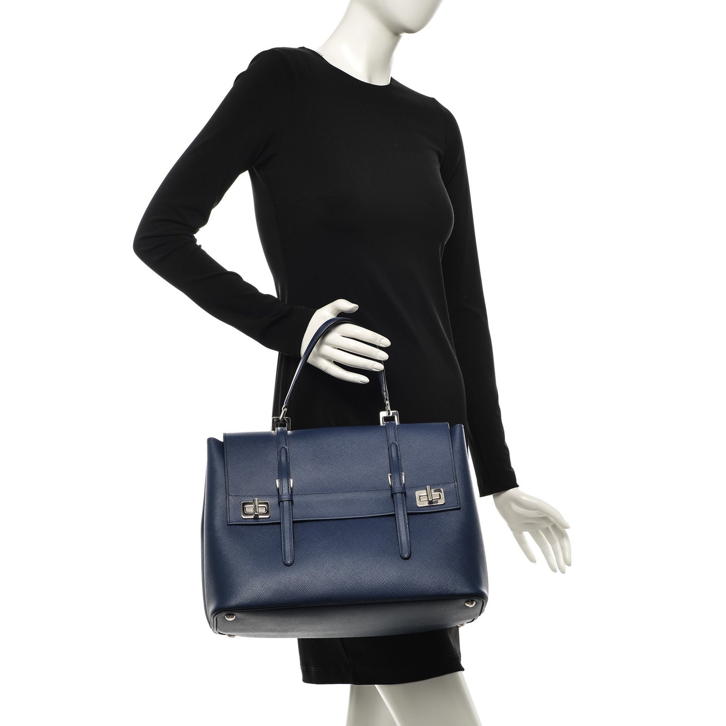 Saffiano Cuir Convertible Top Handle Tote Bleuette