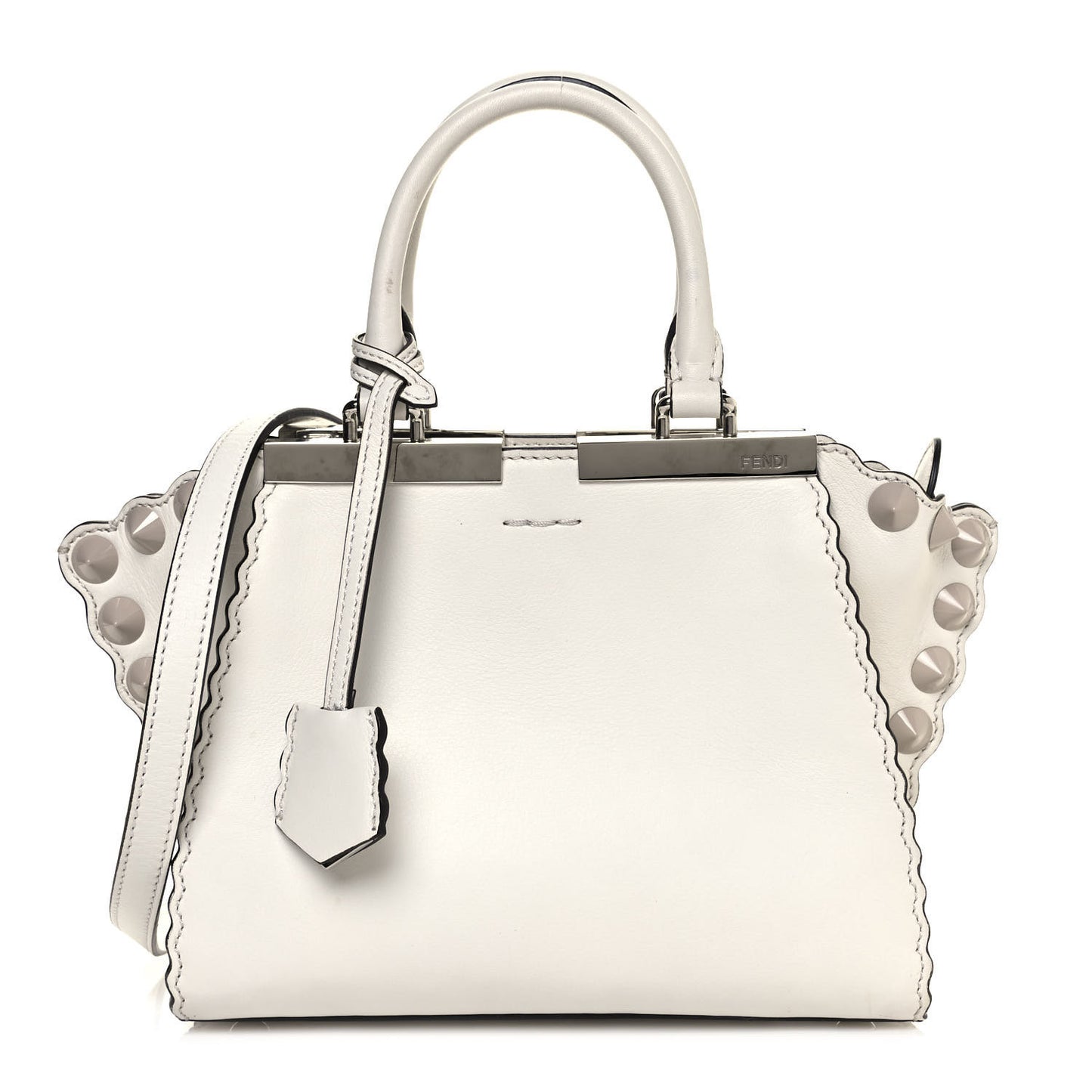 Vitello Dolce Scalloped Studded Mini 3Jours Tote White Ice Nuvola