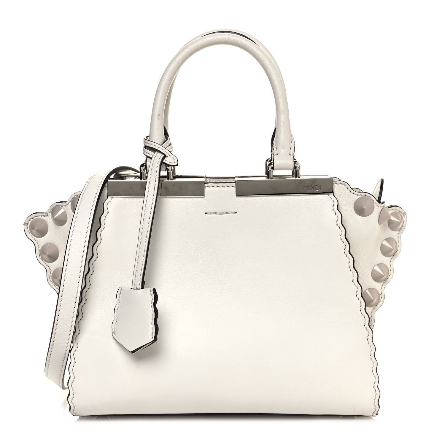 Fendi Vitello Dolce Scalloped Studded Mini 3Jours Tote White Ice Nuvola 1 of 18