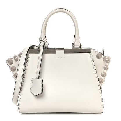 Fendi Vitello Dolce Scalloped Studded Mini 3Jours Tote White Ice Nuvola 1 of 18