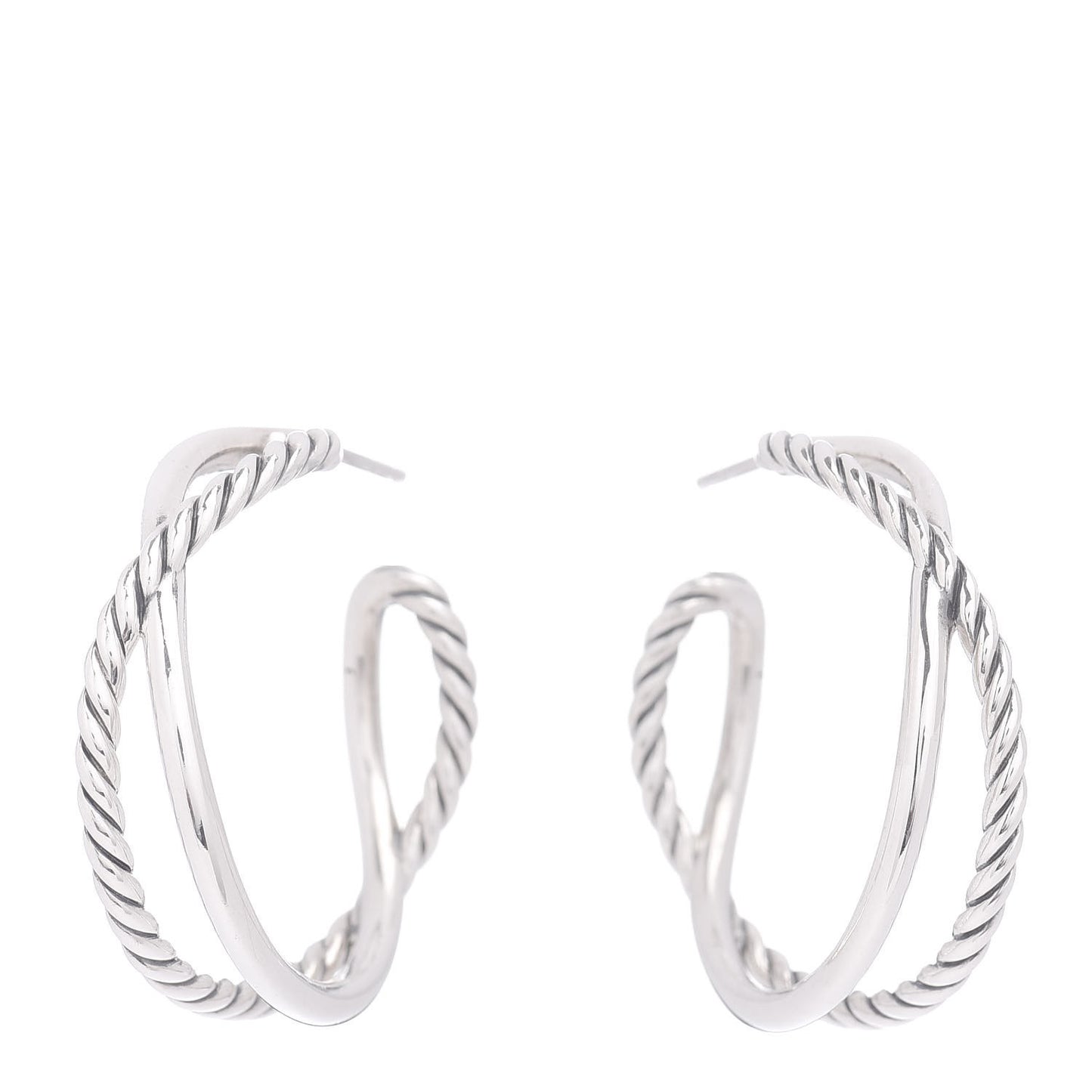 Sterling Silver Crossover Cable Hoop Earrings