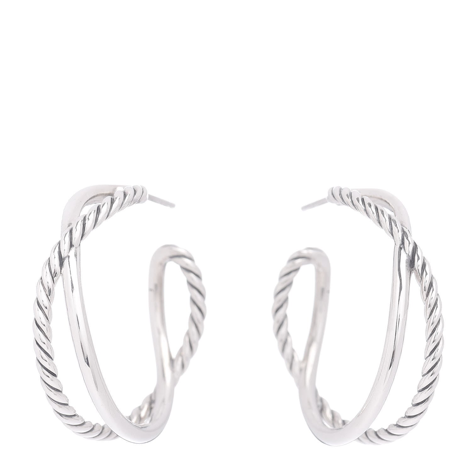 David Yurman Sterling Silver Crossover Cable Hoop Earrings 1 of 4