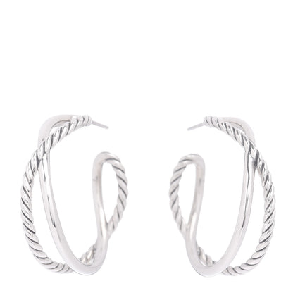 David Yurman Sterling Silver Crossover Cable Hoop Earrings 1 of 4