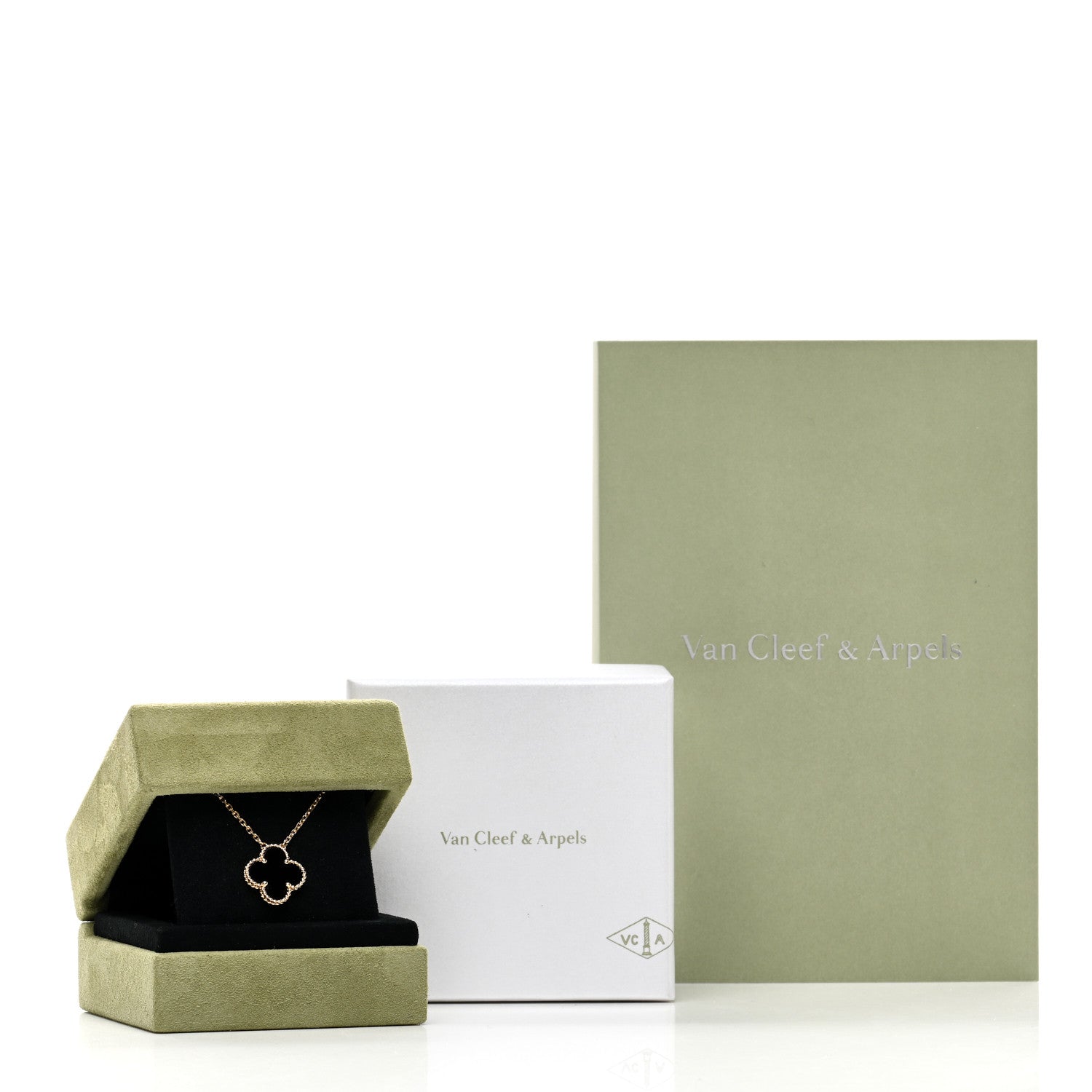 Van Cleef & Arpels 18K Yellow Gold Black Onyx Vintage Alhambra Pendant Necklace 6 of 6