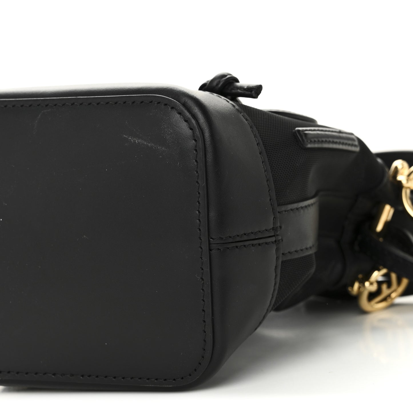 Mesh Vitello King F is Fendi Logo Embroidered Mini Mon Tresor Bucket Bag Black
