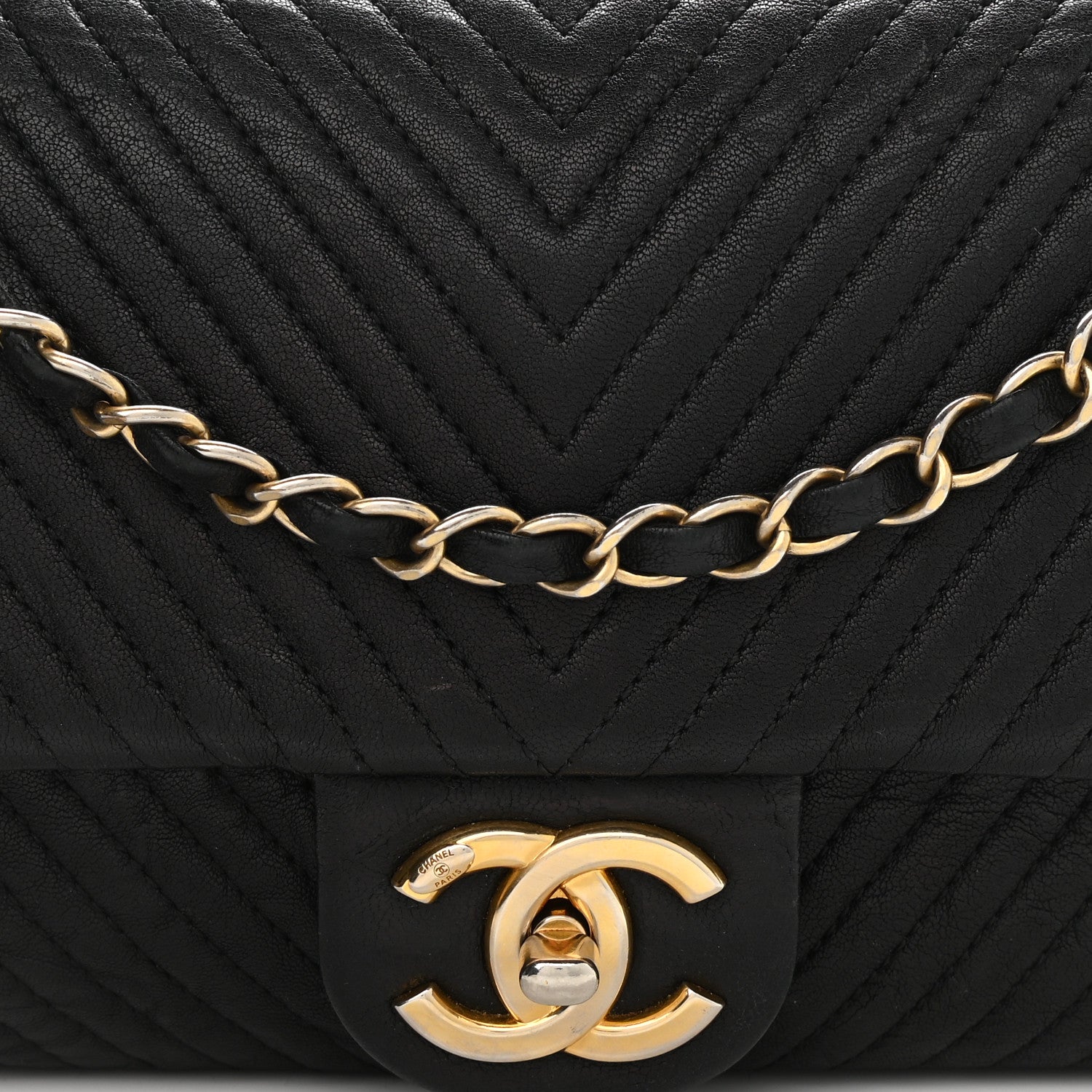 Chanel Calfskin Chevron Quilted Medium Surpique Flap Black 10 of 12