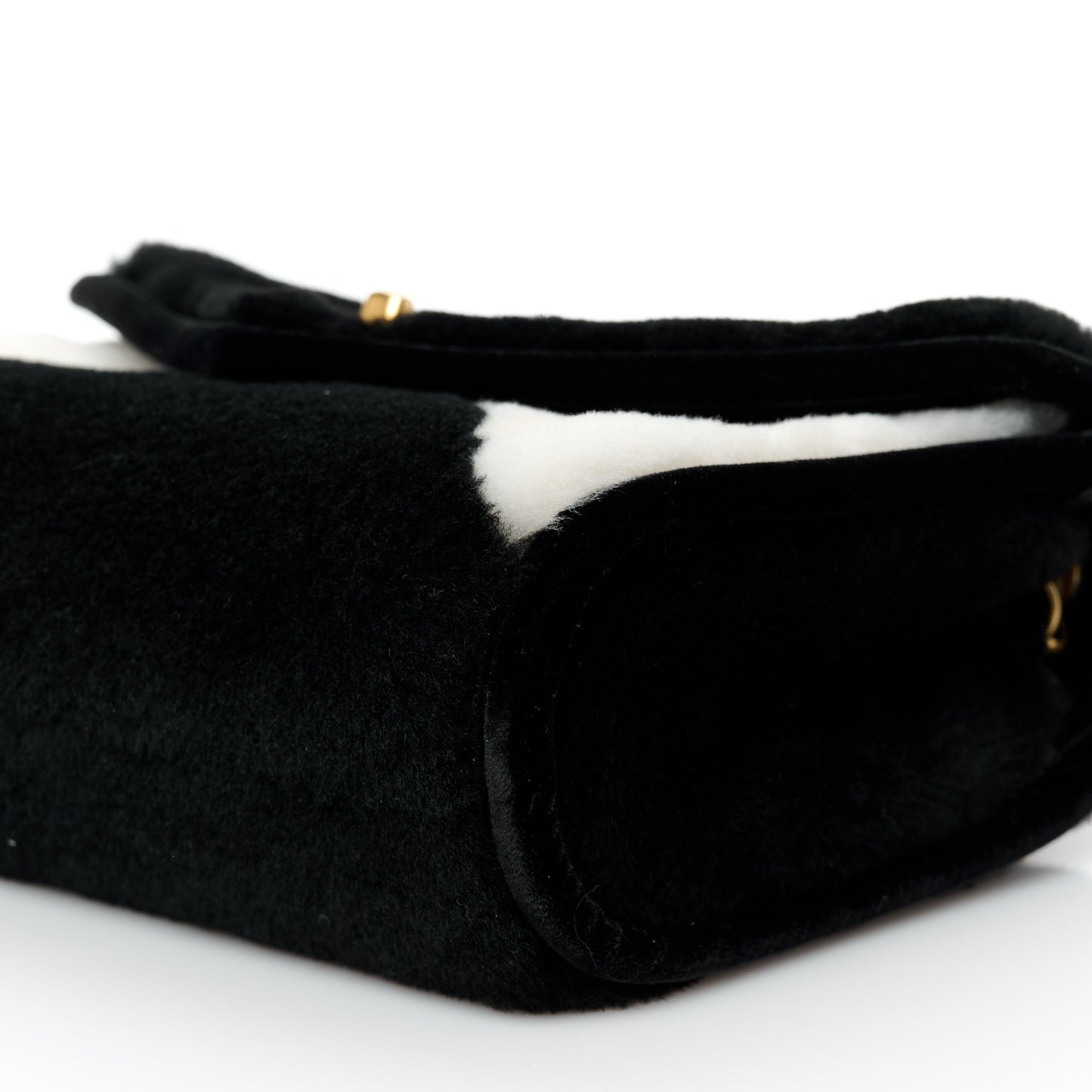 Shearling Checkered Flap Bag Black White