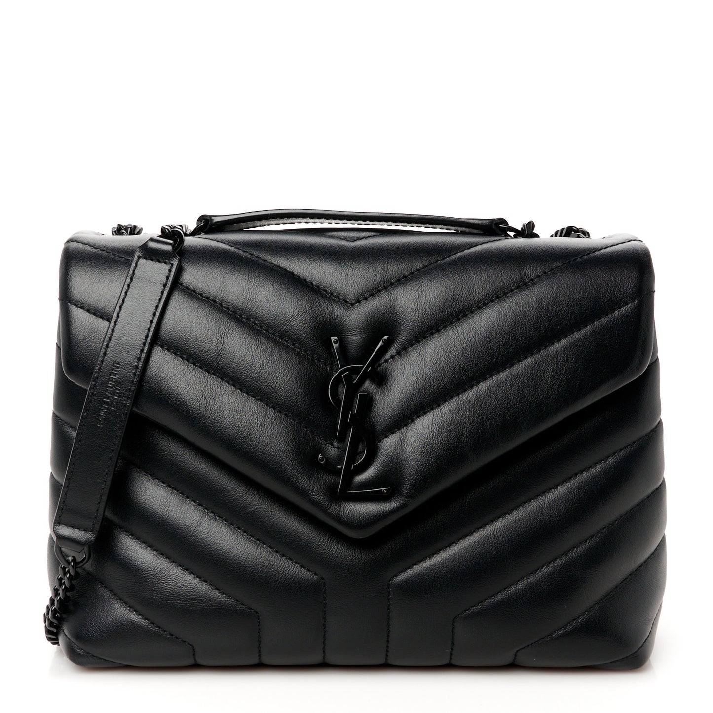 Calfskin Y Quilted Monogram Monochrome Small Loulou Chain Satchel Black