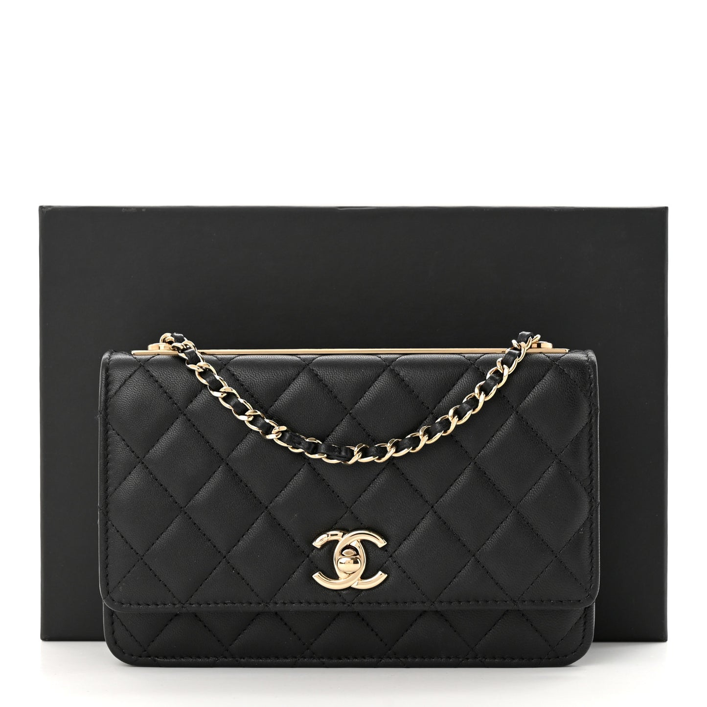 Lambskin Quilted Trendy CC Wallet On Chain WOC Black